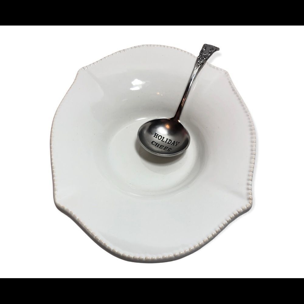Mud pie HOLIDAY CHEER candy dish with spoon